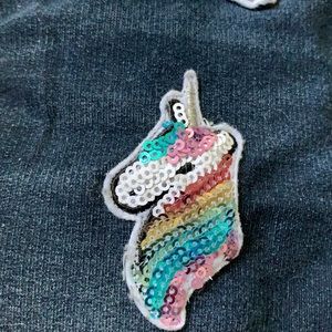 Denim leggings with rainbow & unicorn patches